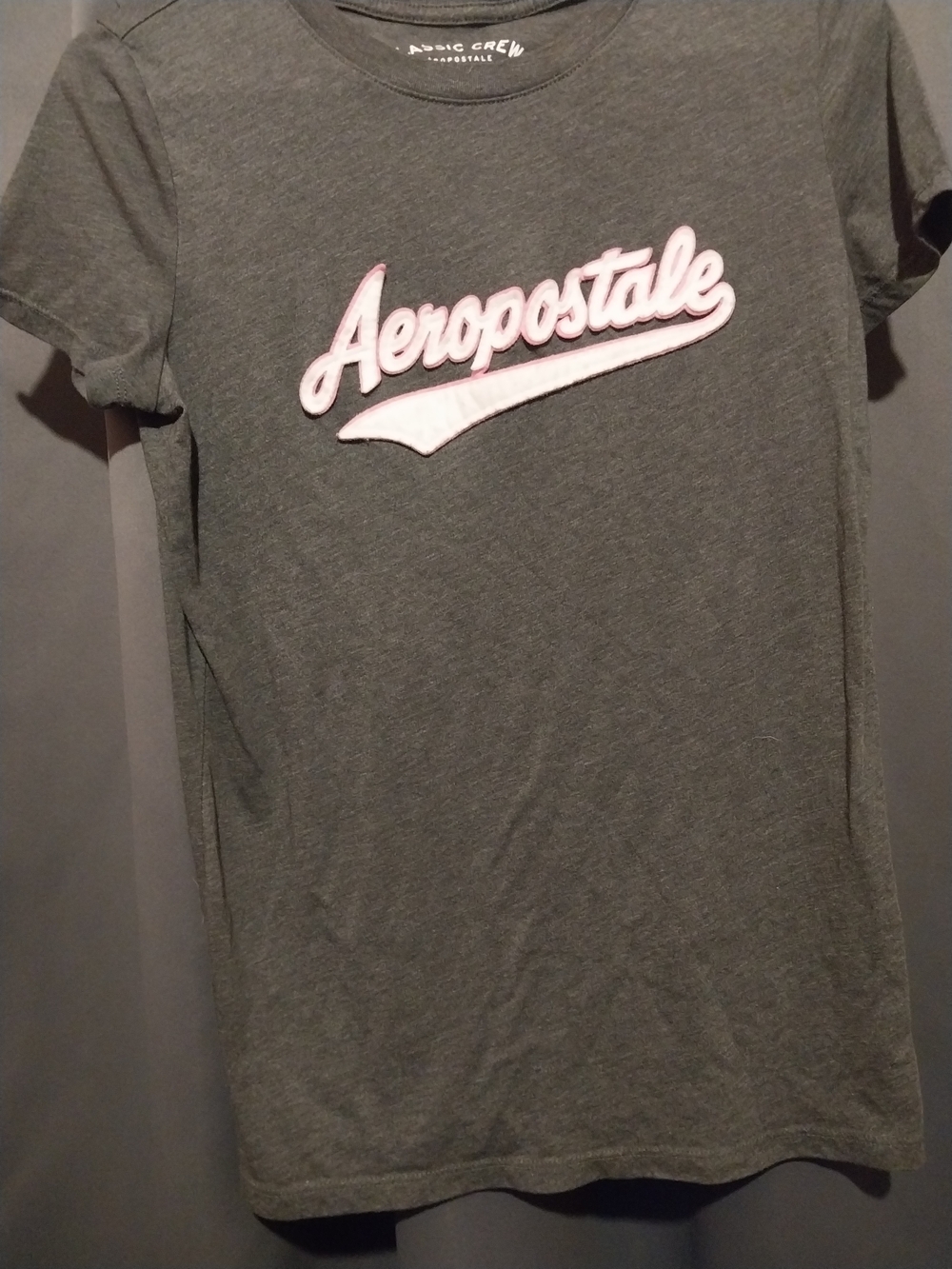 Aeropostale Gray Short Sleeve Tee with Pale Pink Script Logo